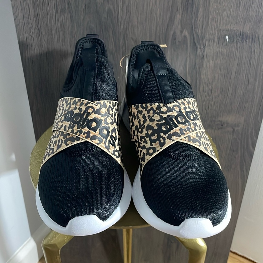 Adidas Women's Black and Leopard Slip-On Sneakers - Picture 1 of 7